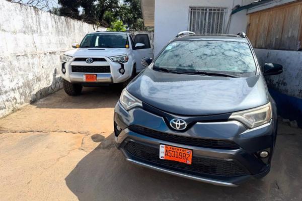Grey Toyota RAV4 parked at the ITS yard in Monrovia, front three quarter view